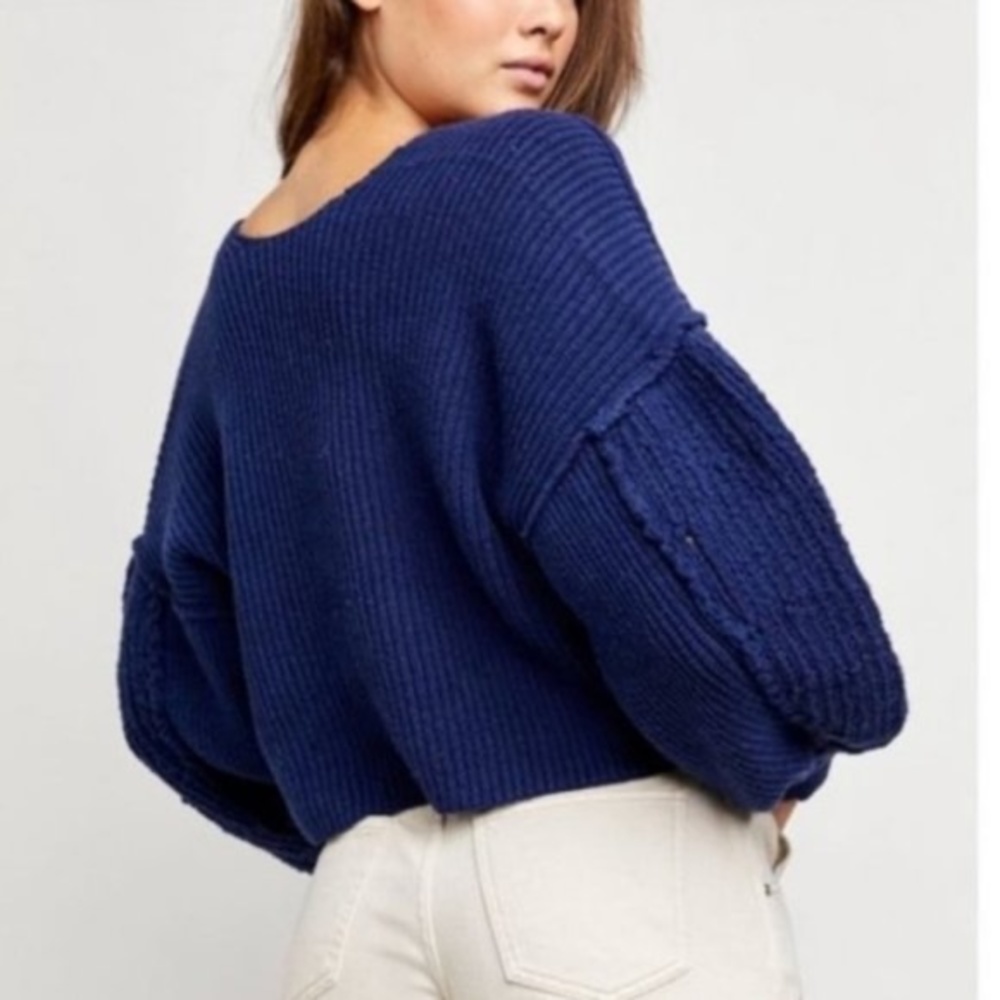 FREE PEOPLE Sea Bright Sweater - Blue - Small - Picture 2 of 4